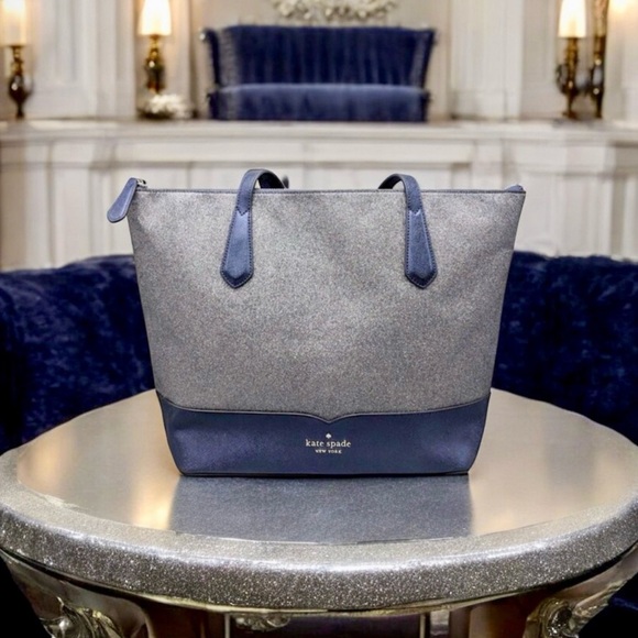Kate Spade RARE Lola Glitter Large Tote in Navy - Picture 1 of 7